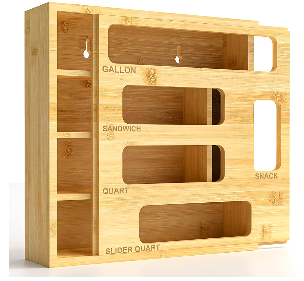 Ziplock Bag Bamboo Storage Organizer for Kitchen Drawer Wooden
