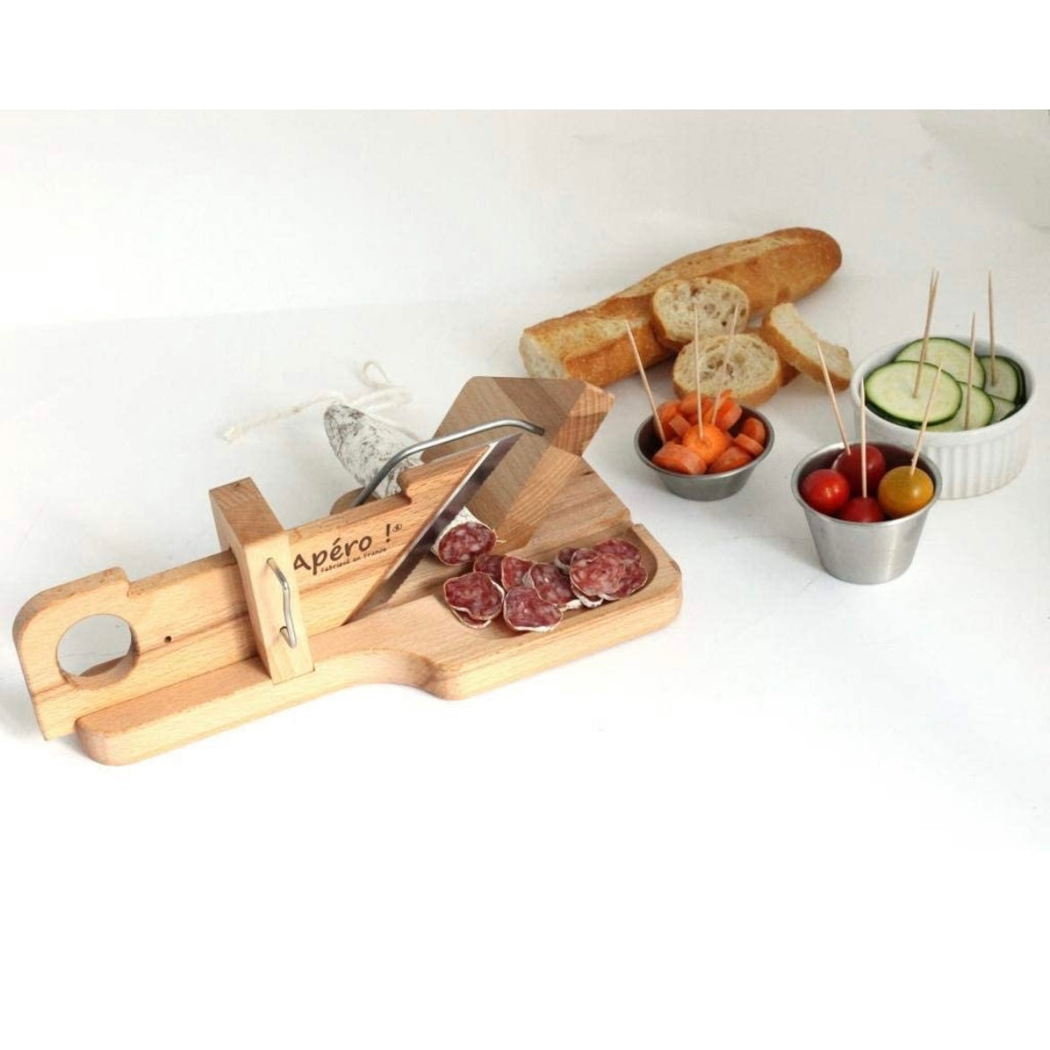 So Apero Oval Salami, Sausage, Chorizo Knife Guillotine Slicer, Cutter With  Wood – Tacos Y Mas