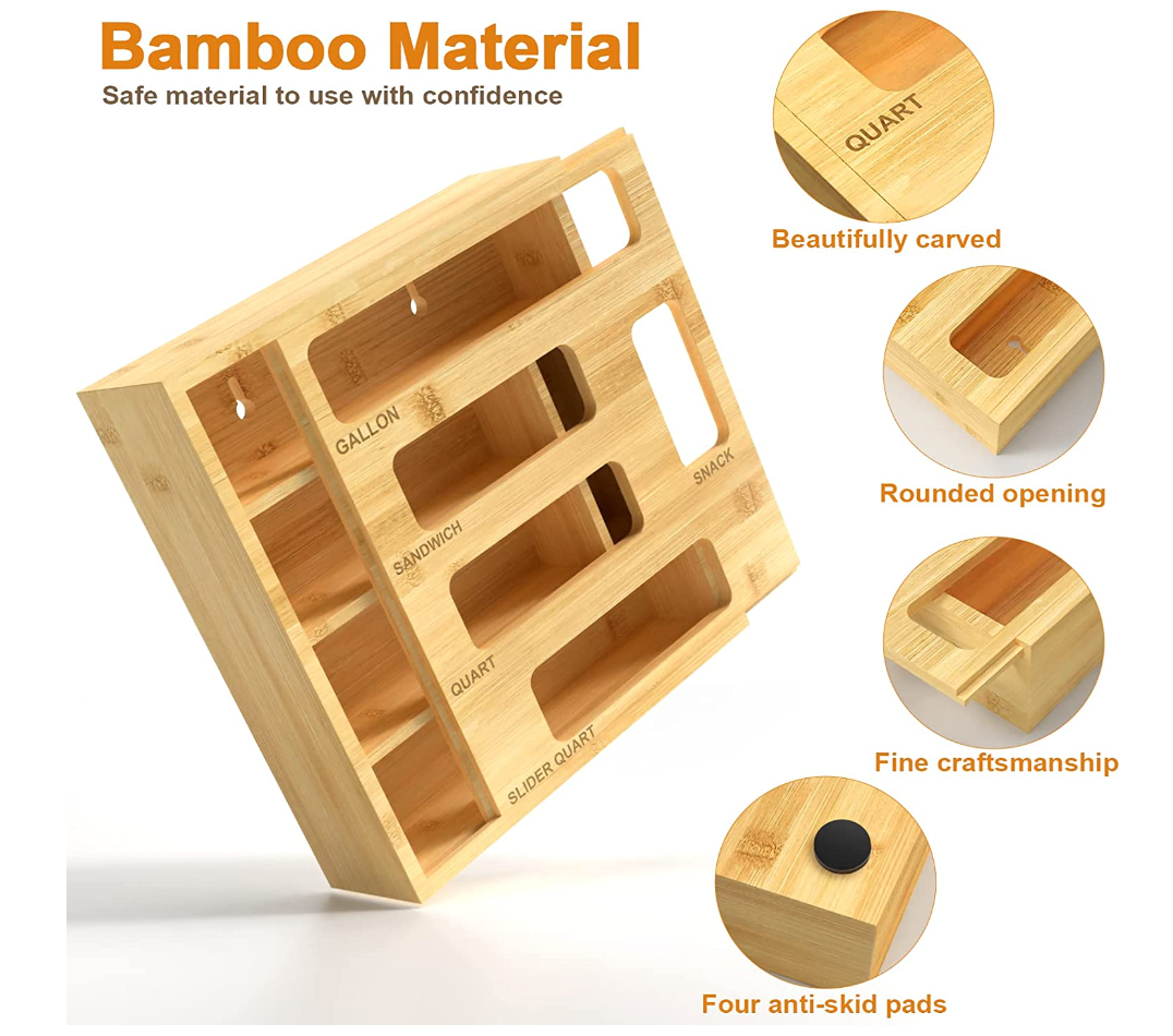 Bamboo Ziplock Bag Storage Organizer and Dispenser purplewares for Kit –  Sorella Sky Designs